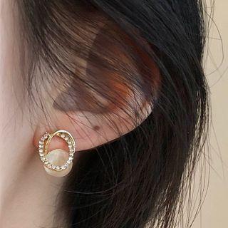 Retro Cat Eye Stone Earring White - 1398a#