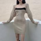 Set: Spaghetti Strap Knit Dress + Shrug Cardigan