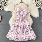 Bow Strap Floral Printed A-line Dress