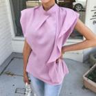 High-neck Drape-front Crepe Top