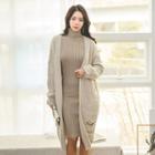 Distressed Long Rib-knit Cardigan