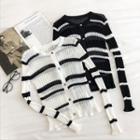 Color-block Striped Long-sleeve Knit Cardigan
