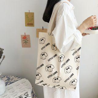 Sheep Print Canvas Shopper Bag White - One Size