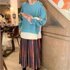 Mock Two Piece Pullover / Pleated Mid Skirt