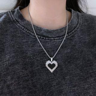 Heart Pendant Necklace Silver & Black - One Size