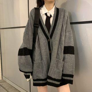 Contrast Trim V-neck Cardigan / Long-sleeve Shirt