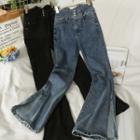 High-waist Side-slit Boot-cut Jeans
