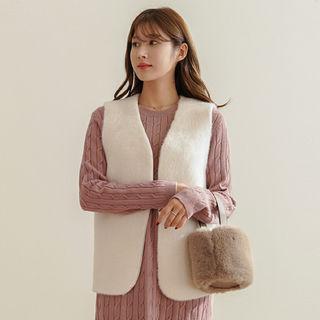 V-neck Open-front Faux-fur Vest
