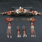 Chinese Traditional Wedding Headpiece Red Bead - Gold - One Size