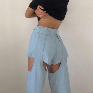 High-waist Removable Cutout Straight-cut Jeans