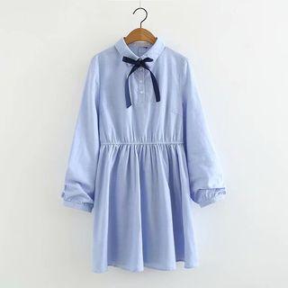 Tie Neck Long-sleeve Shirt Dress
