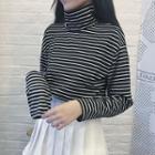 Turtleneck Striped Long-sleeve Knit T-shirt