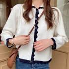 Long-sleeve Button-up Contrast Trim Knit Top