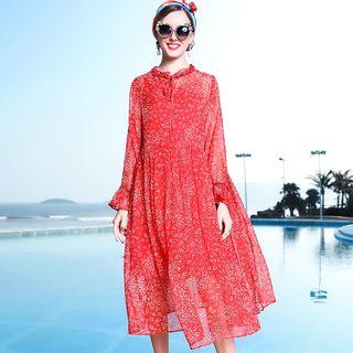Set: Floral Long-sleeve A-line Dress + Slipdress
