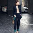 Set: Color Block Double-breasted Blazer + Two Tone Dress Pants