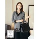 3/4-sleeve Inset Layered Blouse V-neck T-shirt