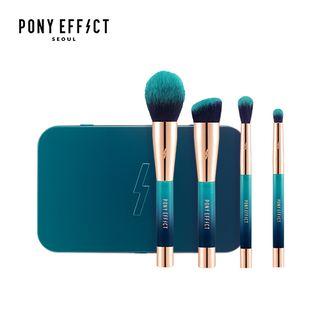 Memebox - Pony Effect Mini Magnetic Brush Set: Powder Brush 1pc + Foundation Brush + Blending Eyeshadow Brush 1pc + Smudging Eyeshadow Brush 1pc + Smudging Eyeshadow Brush   4pcs