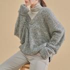V-neck Oversized Boucl  Sweater Gray - One Size