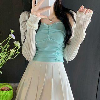Ruffle Trim Halter Cropped Camisole Top