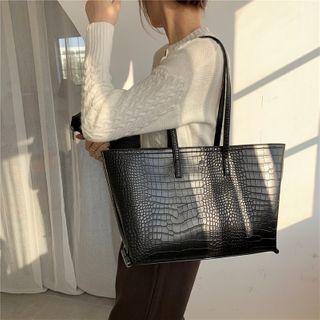 Set: Plain Crocodile Grain Tote Bag + Zip Pouch