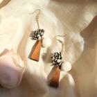 Triangle Wood & Flower Dangle Earring Brown - One Size