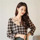 Tall Size Lace-collar Plaid Blouse