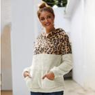 Leopard Panel Fleece Hooded Sweatshirt
