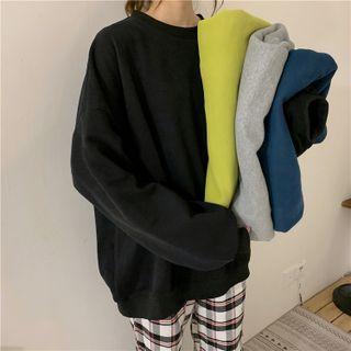 Oversized Round-neck Plain Long-sleeve Sweatshirt