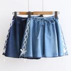 Lace Up Side A-line Denim Skirt