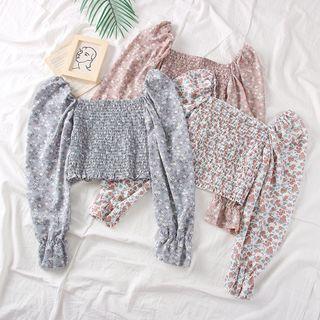 Cropped Floral Smocked Chiffon Top