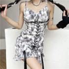Spaghetti Strap Tie Dye Lace-up Mini Dress
