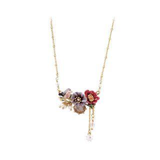 Fashion And Elegant Plated Gold Enamel Flower Bird Tassel Necklace With Cubic Zirconia And Imitation Pearls Golden - One Size