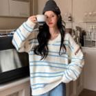 Long-sleeve Striped Sweater Stripe - Blue - One Size