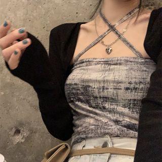 Set: Halter Top + Shrug Set - Gray Halter Top & Shrug - Black - One Size