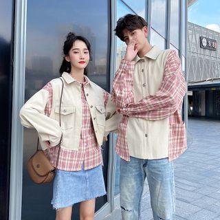 Couple-matching Long-sleeve Plaid Shirt / Cargo Vest / Set