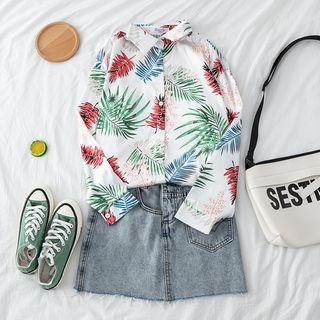 Flower Print Long-sleeve Shirt As Shown In Figure - One Size