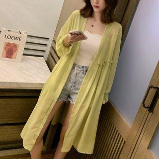Ruffled Open Front Long Chiffon Jacket