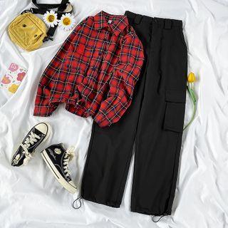 Plaid Shirt / Cargo Straight Fit Pants