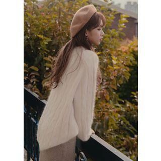 Mock-neck Fluffy Cable Sweater