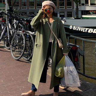 Notch-lapel Snap-buttoned Coat Green - One Size
