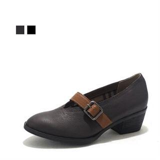 Genuine Leather Buckled-strap Pumps