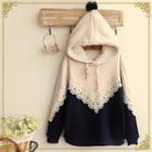 Two-tone Lace Trim Melange Hoodie