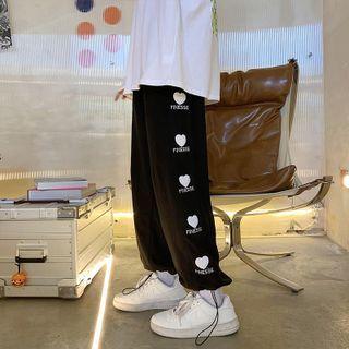 Heart Lettering Embroidered Sweatpants