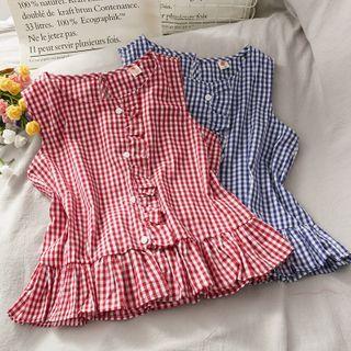 Ruffled-trim Checker Sleeveless Shirt