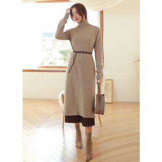 Turtle-neck Wool Midi Knit Dress