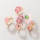 Set Of 6: Drip Glaze Rings 19784 - Set - Pink - One Size