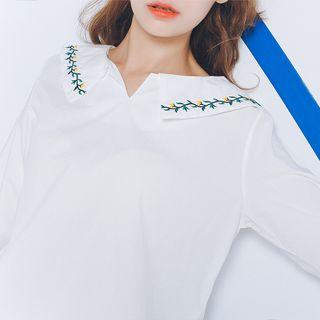 Embroidered Split Neck Shirt