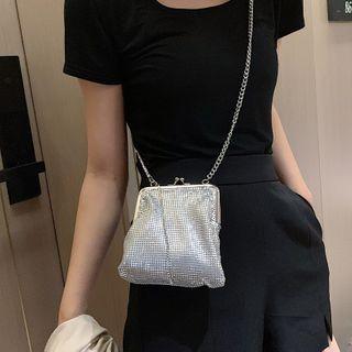 Rhinestone Kiss Lock Crossbody Bag Silver - One Size