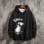 Long Sleeve Cat Printed Hooded Pullover
