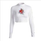 Long-sleeve Embroidered Cropped Knit Top